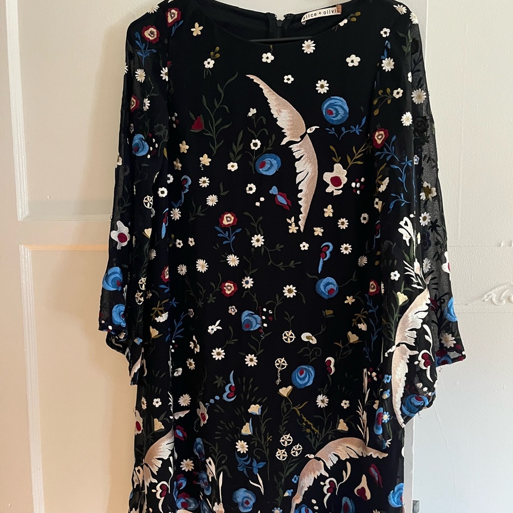 Alice + Olivia Black Dress with Floral Embroidery